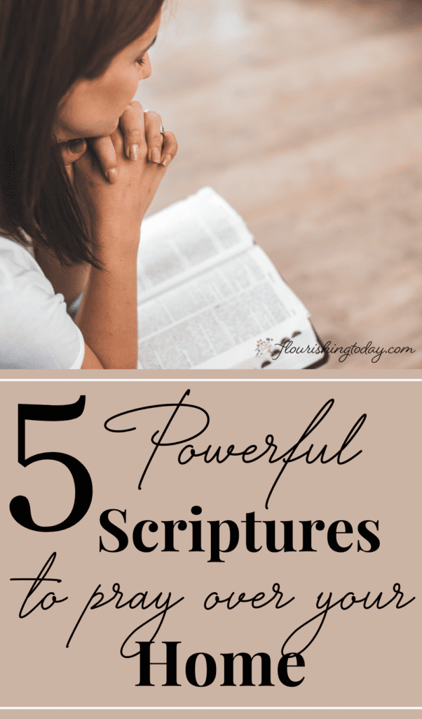 Graphic with warm, inviting colors featuring the phrase “Pray God’s Word over Your Home” overlaying a cozy home scene, evoking peaceful, prayerful atmosphere and encouraging prayer over family and household with scripture.