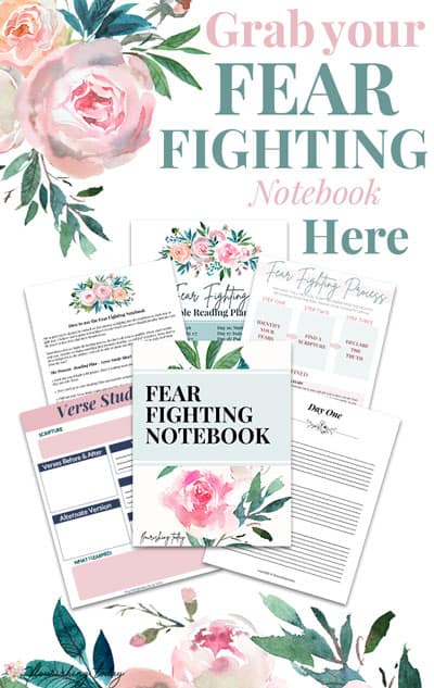 Are you ready to fight the fears in your life? In this FEAR FIGHTING Notebook you'll have a 30 day Bible Reading Plan to fight fear, along with worksheets, journal sheets, scripture cards and more! Grab yours today and learn how to fight fear in your life! #fear #overcomefear #fearless #fightfear