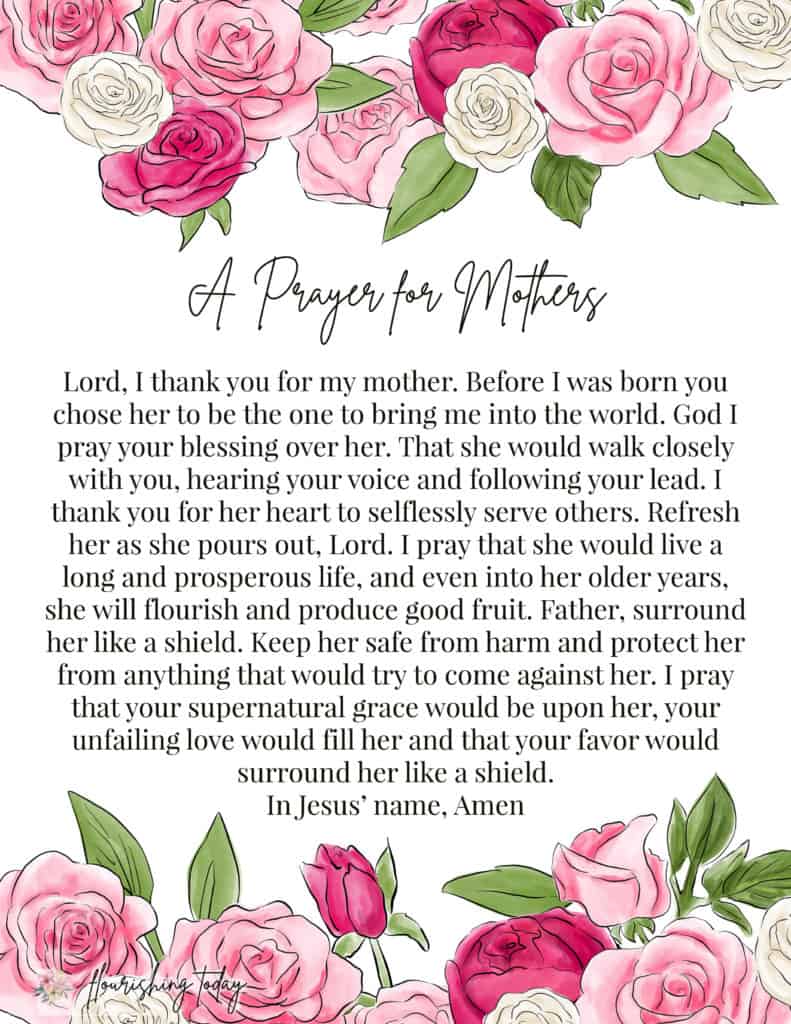 Do you want to bless your mom for Mother's Day? Here you'll find 10 Scriptures for Mother's Day for your mom that will encourage her. As a bonus you can download the FREE printable prayer based on Bible verses to place in her card or with her gift. #bibleverses #mothersday #moms #prayer #prayerformoms